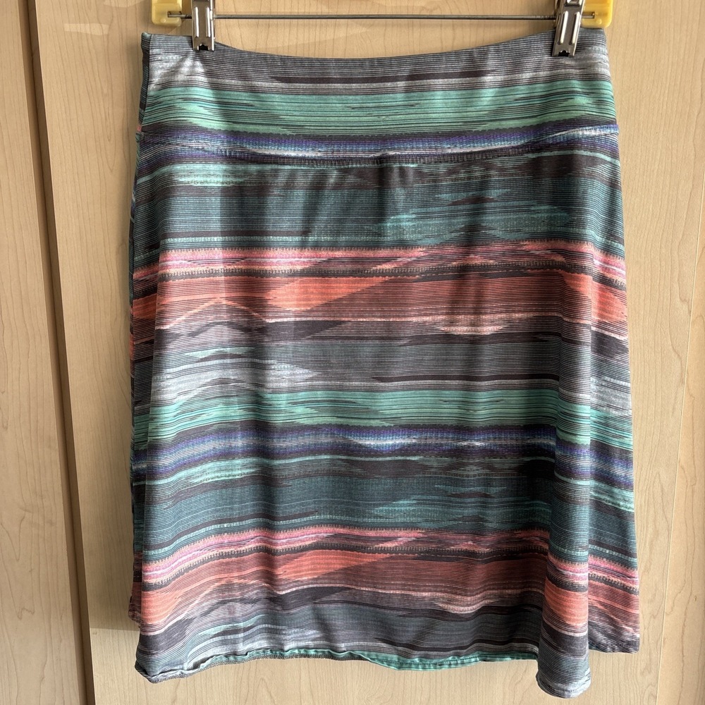 Prana Southwest Pink Green Fiefer Jersey Stretch Faux Wrap Skirt Size Medium